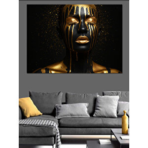 Altın Boyanmış Yüz Portresi Dekoratif Kanvas - Mdf Ahşap Tablo