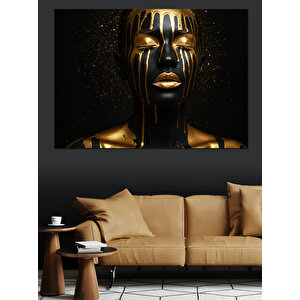 Altın Boyanmış Yüz Portresi Dekoratif Kanvas - Mdf Ahşap Tablo