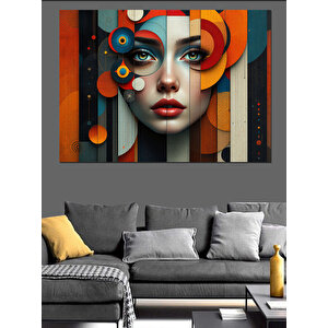 Soyut Yüzlü Portre Dekoratif Kanvas - Mdf Ahşap Tablo 100x140 cm