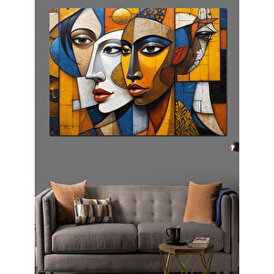 Soyut Renkli Kadın Yüzleri Dekoratif Kanvas - Mdf Ahşap Tablo 100x140 cm