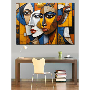 Soyut Renkli Kadın Yüzleri Dekoratif Kanvas - Mdf Ahşap Tablo 100x140 cm