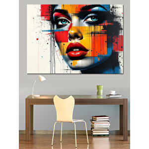 Renkli Portre Kadın Yüzü Dekoratif Kanvas - Mdf Ahşap Tablo 70x100 cm