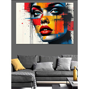 Renkli Portre Kadın Yüzü Dekoratif Kanvas - Mdf Ahşap Tablo 70x100 cm