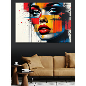 Renkli Portre Kadın Yüzü Dekoratif Kanvas - Mdf Ahşap Tablo 70x100 cm