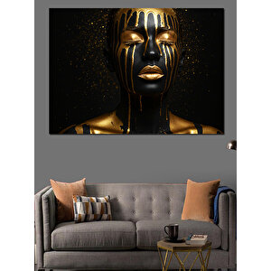 Altın Boyanmış Yüz Portresi Dekoratif Kanvas - Mdf Ahşap Tablo 100x140 cm