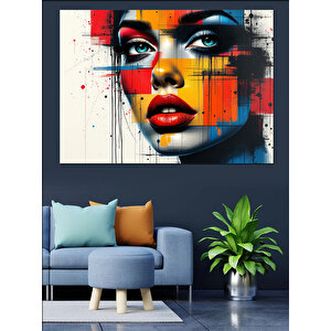 Renkli Portre Kadın Yüzü Dekoratif Kanvas - Mdf Ahşap Tablo