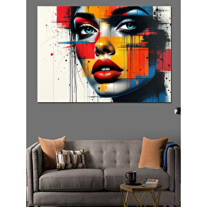 Renkli Portre Kadın Yüzü Dekoratif Kanvas - Mdf Ahşap Tablo