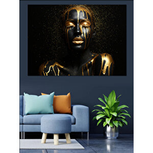 Altın Maskeli Yüz Dekoratif Kanvas - Mdf Ahşap Tablo 25x35 cm