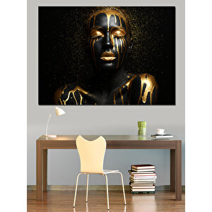 Altın Maskeli Yüz Dekoratif Kanvas - Mdf Ahşap Tablo 25x35 cm