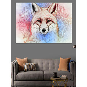 Renkli Sanatsal Tilki Portresi Dekoratif Kanvas - Mdf Ahşap Tablo
