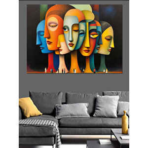 Renkli Yüzler Modern Tarz Dekoratif Kanvas - Mdf Ahşap Tablo