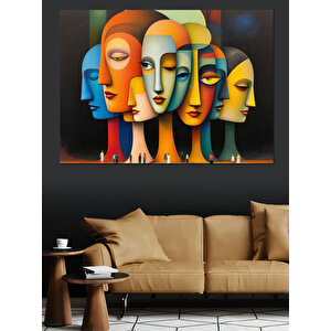 Renkli Yüzler Modern Tarz Dekoratif Kanvas - Mdf Ahşap Tablo