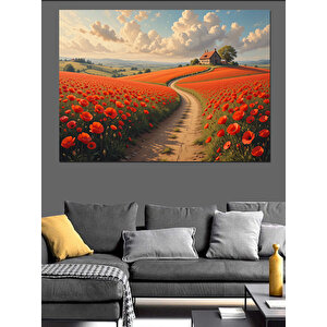 Gelincik Tarlası Yolu Dekoratif Kanvas - Mdf Ahşap Tablo 35x50 cm