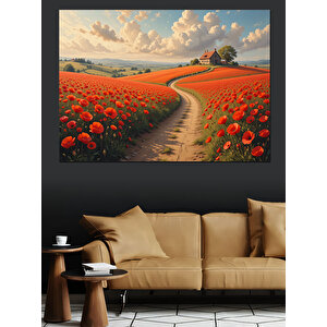 Gelincik Tarlası Yolu Dekoratif Kanvas - Mdf Ahşap Tablo 35x50 cm