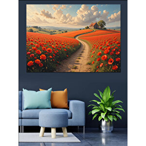 Gelincik Tarlası Yolu Dekoratif Kanvas - Mdf Ahşap Tablo