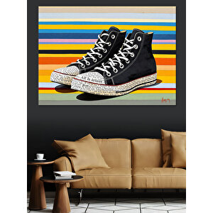 Renkli Çizgili Spor Ayakkabılar Dekoratif Kanvas - Mdf Ahşap Tablo
