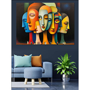 Renkli Yüzler Modern Tarz Dekoratif Kanvas - Mdf Ahşap Tablo 50x70 cm