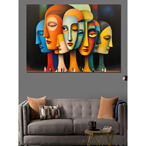 Renkli Yüzler Modern Tarz Dekoratif Kanvas - Mdf Ahşap Tablo 50x70 cm