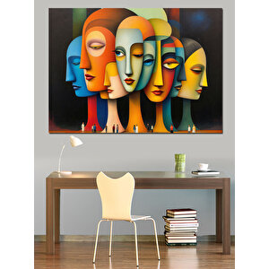 Renkli Yüzler Modern Tarz Dekoratif Kanvas - Mdf Ahşap Tablo 50x70 cm