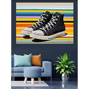 Renkli Çizgili Spor Ayakkabılar Dekoratif Kanvas - Mdf Ahşap Tablo