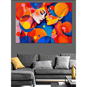 Soyut Renkli Kadın Yüzleri Dekoratif Kanvas - Mdf Ahşap Tablo 100x140 cm