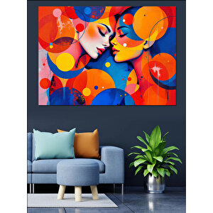 Soyut Renkli Kadın Yüzleri Dekoratif Kanvas - Mdf Ahşap Tablo 100x140 cm