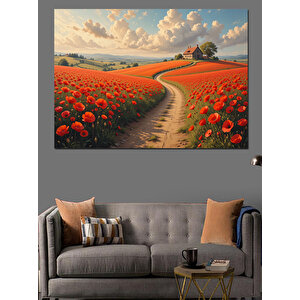 Gelincik Tarlası Yolu Dekoratif Kanvas - Mdf Ahşap Tablo