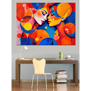 Soyut Renkli Kadın Yüzleri Dekoratif Kanvas - Mdf Ahşap Tablo