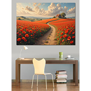 Gelincik Tarlası Yolu Dekoratif Kanvas - Mdf Ahşap Tablo 100x140 cm