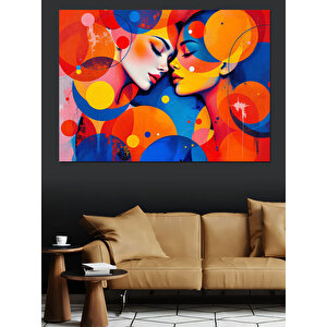 Soyut Renkli Kadın Yüzleri Dekoratif Kanvas - Mdf Ahşap Tablo 70x100 cm