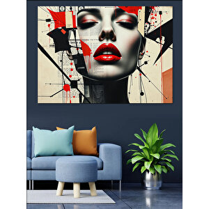 Soyut Kırmızı Kadın Yüzü Dekoratif Kanvas - Mdf Ahşap Tablo