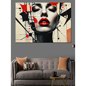 Soyut Kırmızı Kadın Yüzü Dekoratif Kanvas - Mdf Ahşap Tablo 70x100 cm