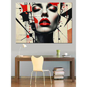 Soyut Kırmızı Kadın Yüzü Dekoratif Kanvas - Mdf Ahşap Tablo 70x100 cm