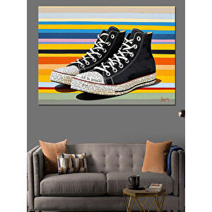 Renkli Çizgili Spor Ayakkabılar Dekoratif Kanvas - Mdf Ahşap Tablo 35x50 cm