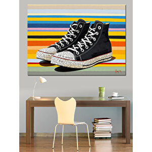 Renkli Çizgili Spor Ayakkabılar Dekoratif Kanvas - Mdf Ahşap Tablo 35x50 cm