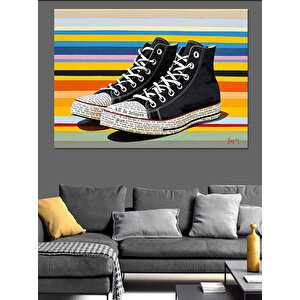 Renkli Çizgili Spor Ayakkabılar Dekoratif Kanvas - Mdf Ahşap Tablo 35x50 cm