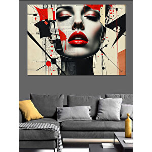 Soyut Kırmızı Kadın Yüzü Dekoratif Kanvas - Mdf Ahşap Tablo 50x70 cm