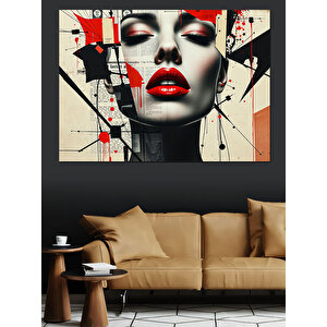 Soyut Kırmızı Kadın Yüzü Dekoratif Kanvas - Mdf Ahşap Tablo