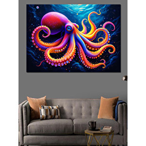 Renkli Dev Ahtapot Dekoratif Kanvas - Mdf Ahşap Tablo 70x100 cm