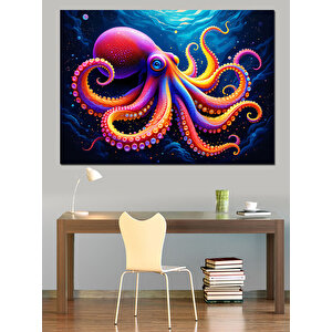 Renkli Dev Ahtapot Dekoratif Kanvas - Mdf Ahşap Tablo 70x100 cm