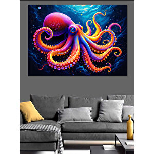 Renkli Dev Ahtapot Dekoratif Kanvas - Mdf Ahşap Tablo 70x100 cm