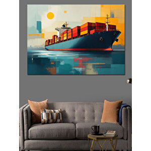 Modern Konteyner Yük Gemisi Dekoratif Kanvas - Mdf Ahşap Tablo
