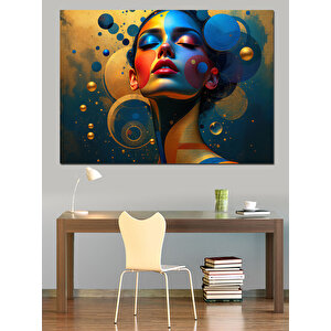 Soyut Renkli Kadın Yüzü Dekoratif Kanvas - Mdf Ahşap Tablo 100x140 cm