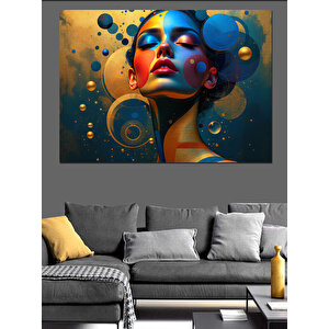 Soyut Renkli Kadın Yüzü Dekoratif Kanvas - Mdf Ahşap Tablo 100x140 cm