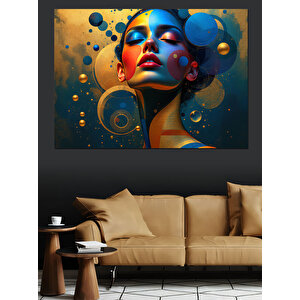 Soyut Renkli Kadın Yüzü Dekoratif Kanvas - Mdf Ahşap Tablo 100x140 cm