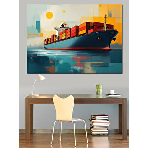 Modern Konteyner Yük Gemisi Dekoratif Kanvas - Mdf Ahşap Tablo