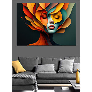 Renkli Soyut Yüz Portresi Dekoratif Kanvas - Mdf Ahşap Tablo 100x140 cm