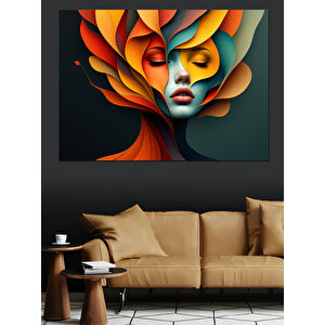 Renkli Soyut Yüz Portresi Dekoratif Kanvas - Mdf Ahşap Tablo 100x140 cm