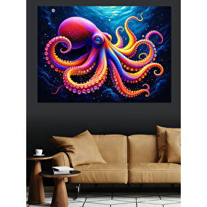 Renkli Dev Ahtapot Dekoratif Kanvas - Mdf Ahşap Tablo