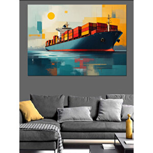 Modern Konteyner Yük Gemisi Dekoratif Kanvas - Mdf Ahşap Tablo 50x70 cm